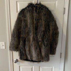 Faux Fur Coat in Brown and Grey